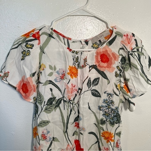 Loft Floral Button Back Blouse White - Picture 5 of 12